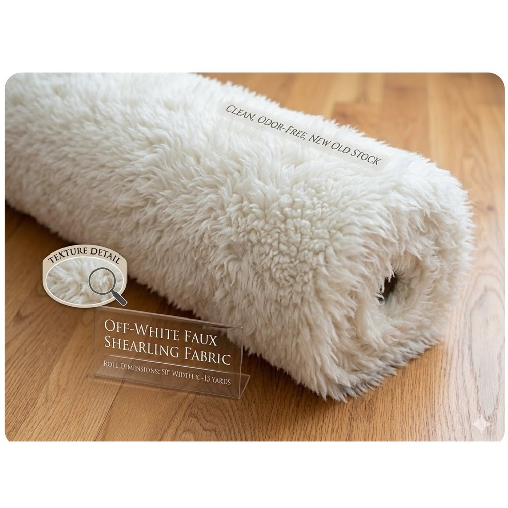 Off-White Faux Shearling Fabric Long Pile Shaggy Faux‎ Fur Roll